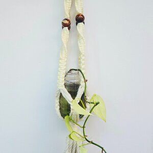 3 For 45 💕✨️Vintage Macramé Wall Plant Hanger – White with Glazed Wooden Beads